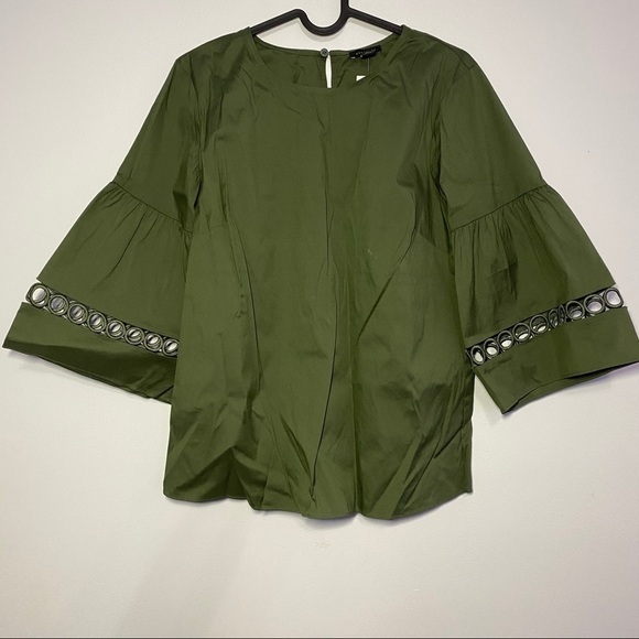 🍋NWT ANN TAYLOR Lacy Flare Sleeve In Dusty Olive - Picture 3 of 7